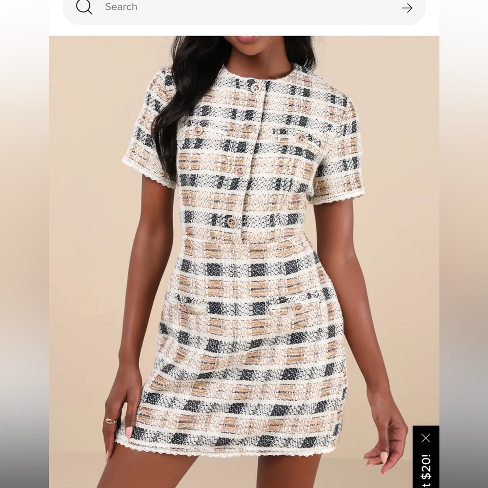 Lulu's Cream and Blue Sheath Mini Dress